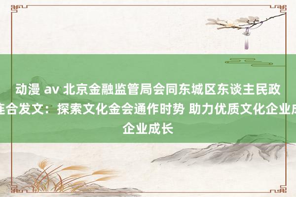 动漫 av 北京金融监管局会同东城区东谈主民政府连合发文：探索文化金会通作时势 助力优质文化企业成长